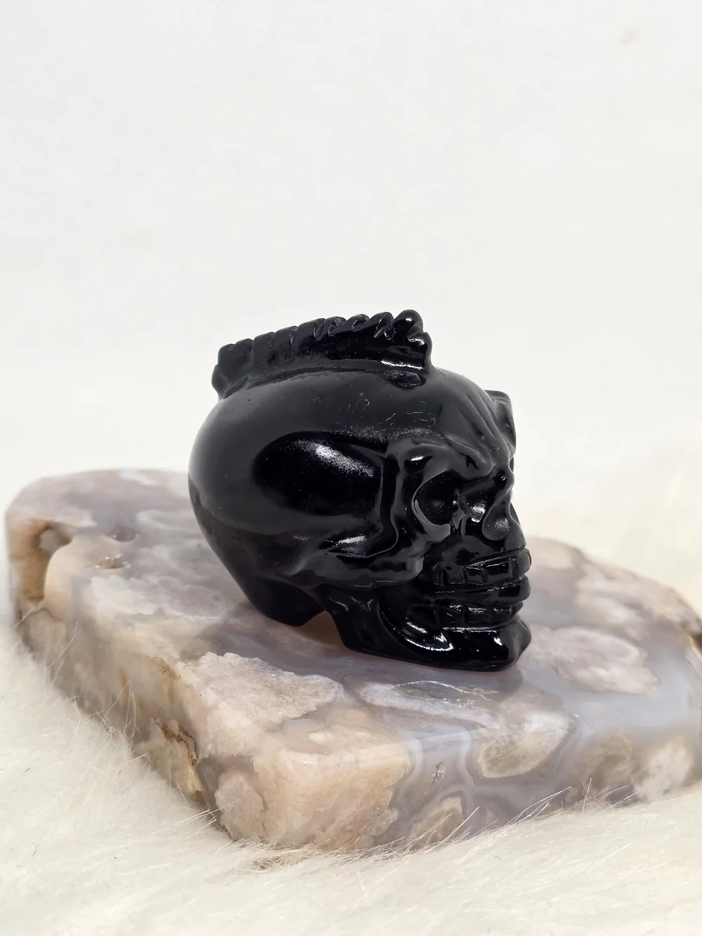 1 Pc Black Obsidian Mohawk Skull | Natural Crystal Skull Carving | Gothic